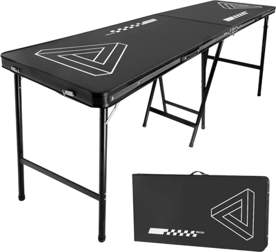VEVOR 8 Foot Portable Beer Pong Table, Foldable 36 inch Heightened Table,  Carrying Handles and 6 Pong Balls, Lightweight Tailgate Table for Office, Tailgate Party, Travel & Camping, Black