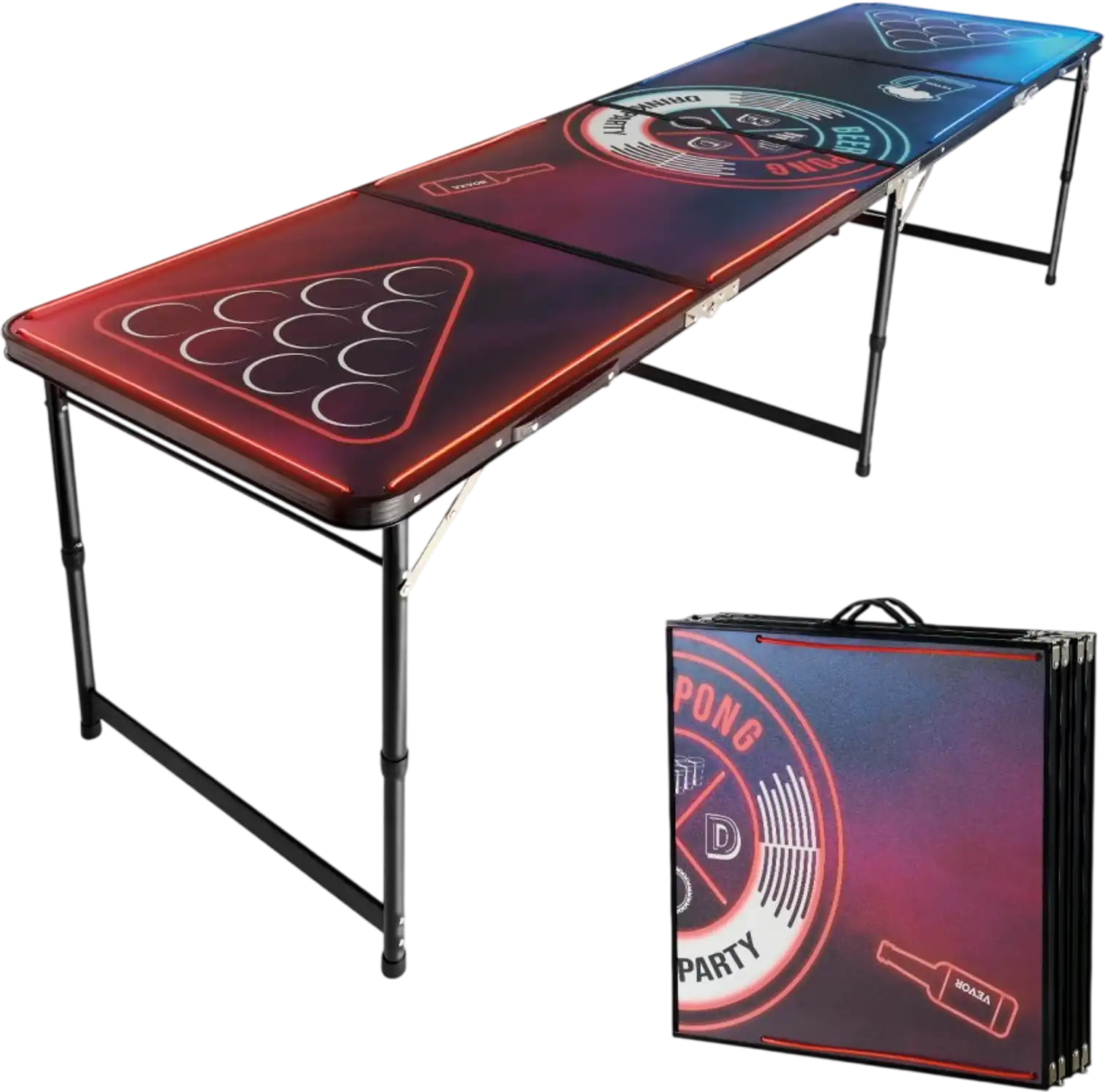 Vevor Beer Pong Table 8' Foldable LED Tailgate Party Table New