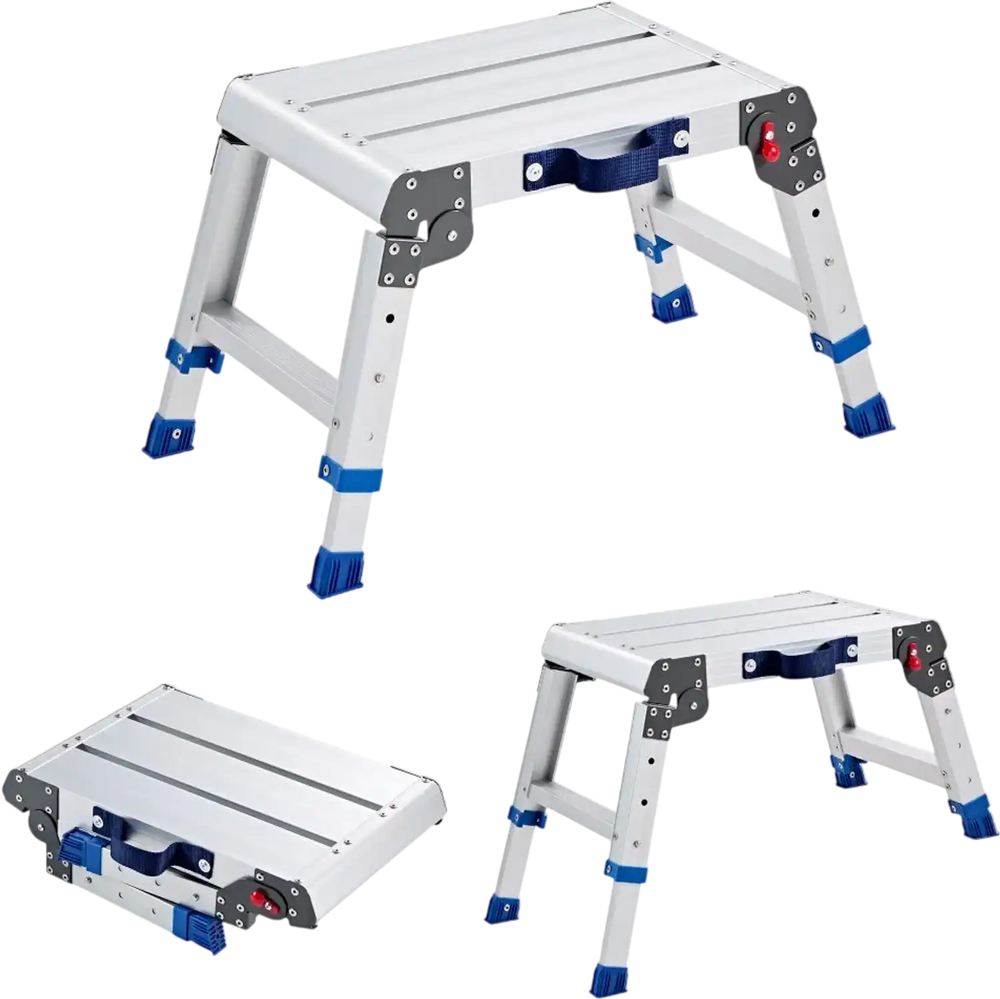 VEVOR Folding Work Platform, Adjustable Height 12-16 in, 500 lbs Capacity Aluminum Step Stool, Heavy Duty Non-Slip Platform Ladder, Portable Work Bench for Painting, Cleaning, Home & Professional Use