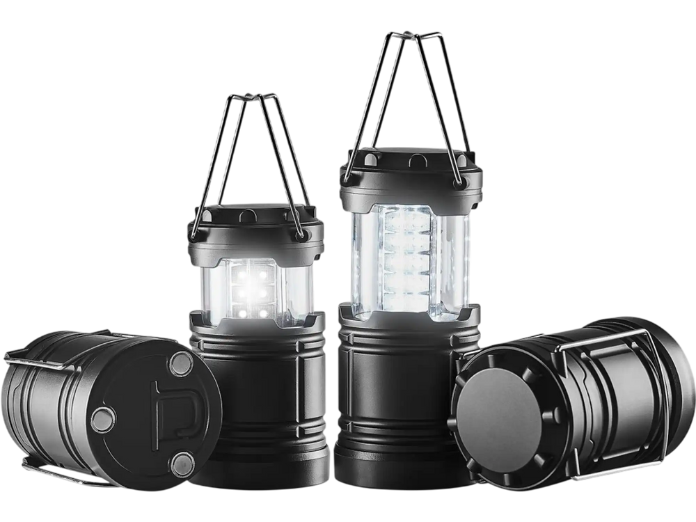 VEVOR LED Camping Lanterns, 4 Pack, Magnetic Base, Battery Powered Lights, Lightweight Hanging Collapsible Lights, Ideal for Outdoor Camping Hiking, Emergency Survival Lights for Hurricane, Black