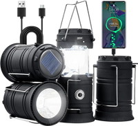 VEVOR LED Camping Lanterns, 4 Pack Rechargeable Camping Flashlights, Solar & USB Charging, Portable Collapsible, Bulit to Last Lights, As Power Bank, for Hiking, Hurricane Emergency, Outrages, Fishing