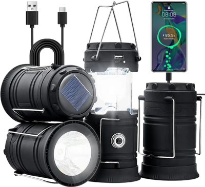 Vevor Camping Lantern Rechargeable LED 4-Pack Portable Solar & USB Lights New