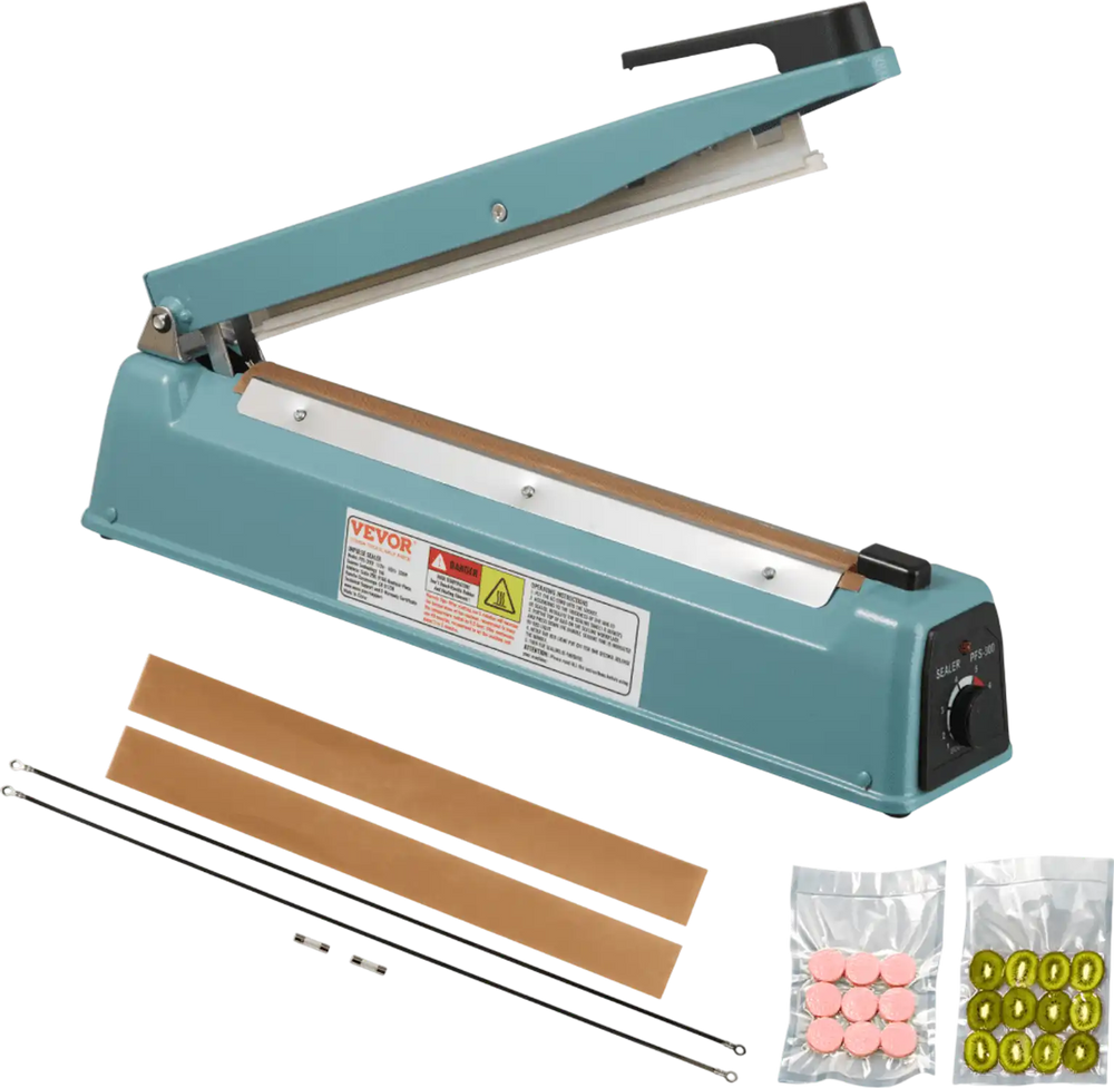 VEVOR Impulse Sealer 12 inch, Manual Heat Seal Machine with Adjustable Heating Mode, Iron Shrink Wrap Bag Sealers for Plastic Mylar PE PP Bags, Portable Poly Bag Sealing Machine with Extra Replace Kit