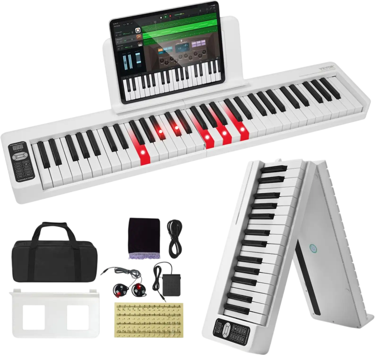 Vevor Folding Keyboard Piano 61-Key Portable Bluetooth MIDI White New