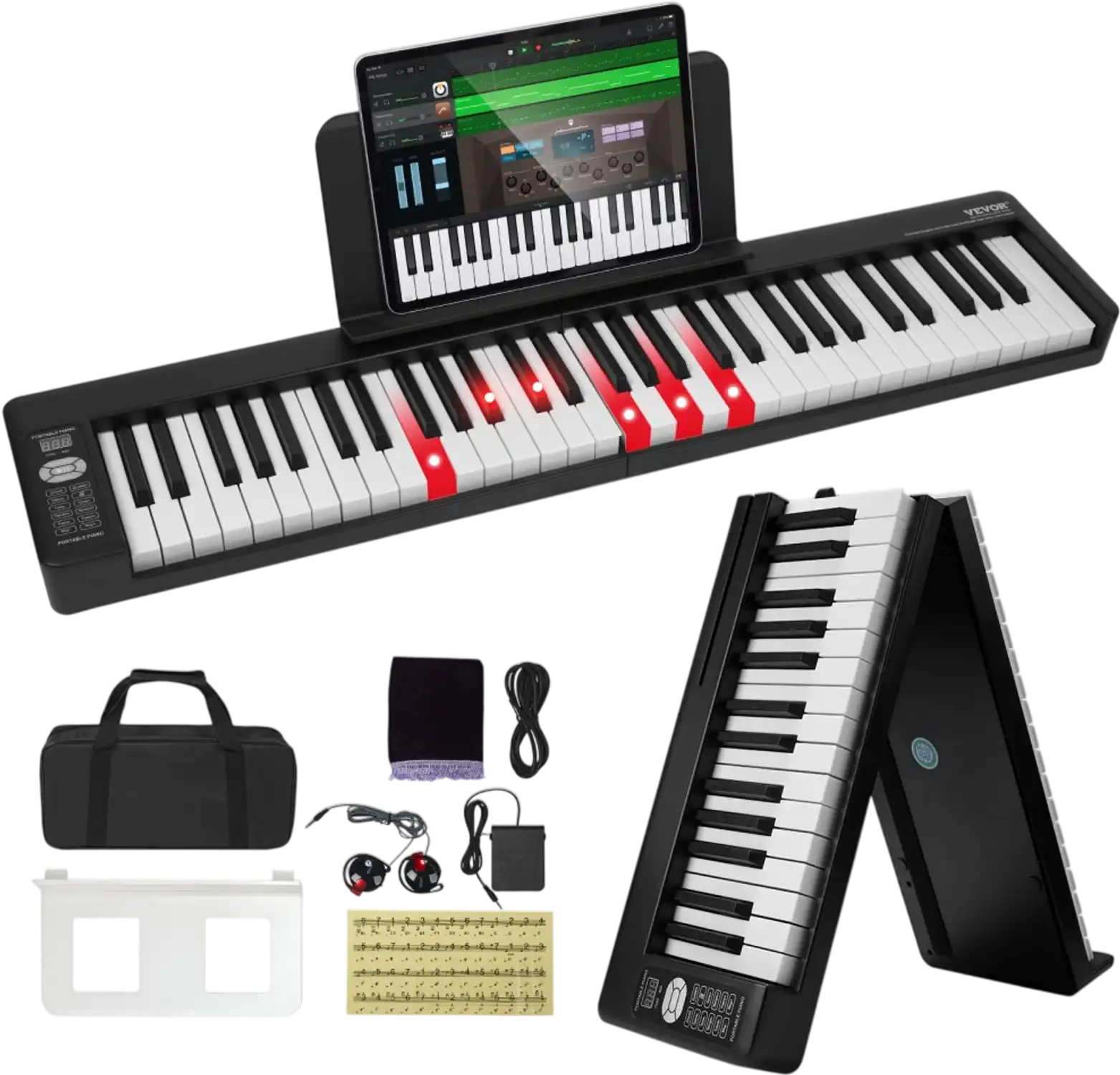 Vevor Keyboard Piano 61-Key Foldable Bluetooth MIDI Portable Digital Piano Black New