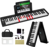 VEVOR 61 Key Folding Keyboard Piano, Bluetooth & MIDI, Portable Electronic Digital Foldable Piano with Sustain Pedal Touch Sensitive Lighted Keys Bag, Rechargeable for Beginners Teens Adults, Black