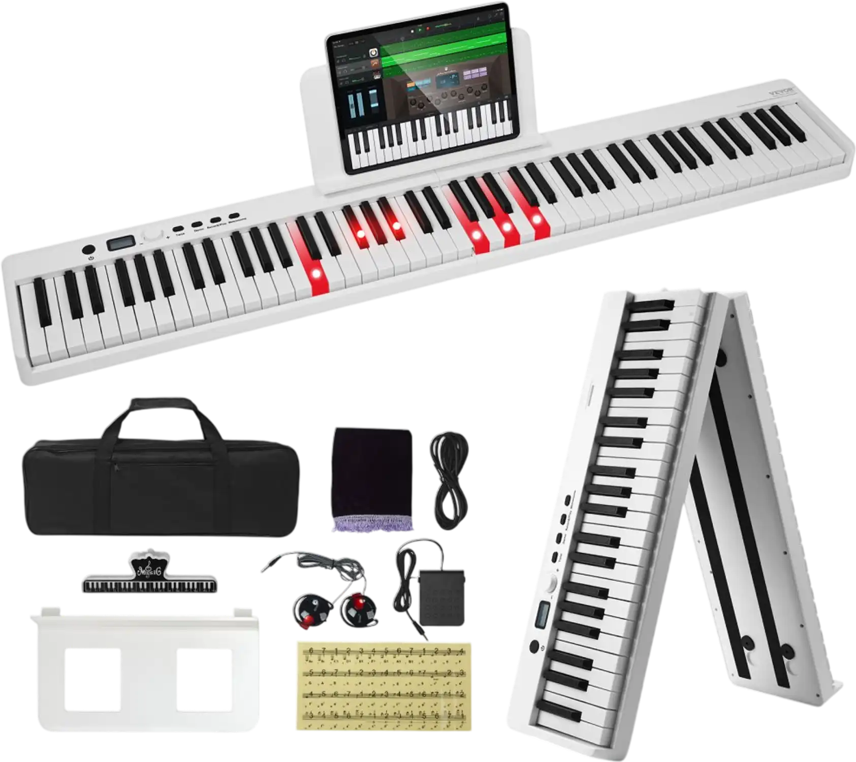 Vevor Digital Piano 88-Key Folding Bluetooth MIDI Portable Keyboard White New