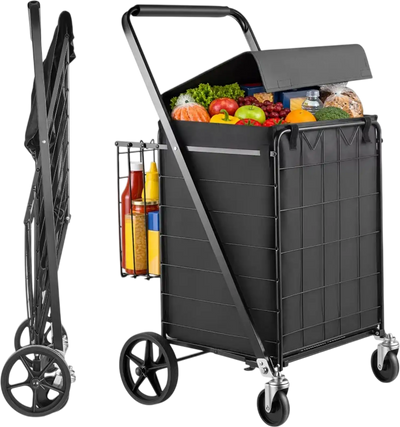 Vevor Shopping Cart Folding Dual-Basket Grocery Utility Cart 24.3 Gal + 6.1 Gal 220 lbs New