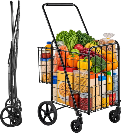 Vevor Folding Shopping Cart Dual-Basket Grocery Utility Cart New