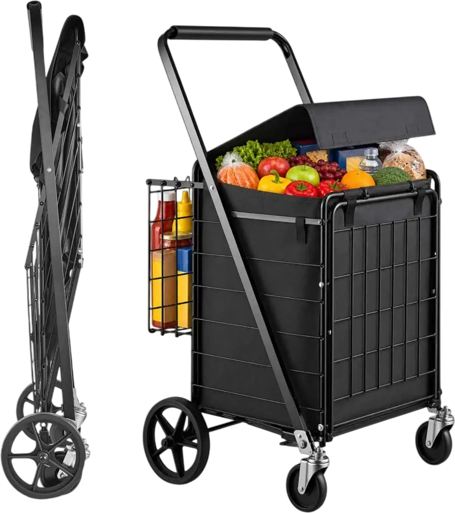 Vevor Folding Shopping Cart Dual-Basket Rolling Utility Cart New