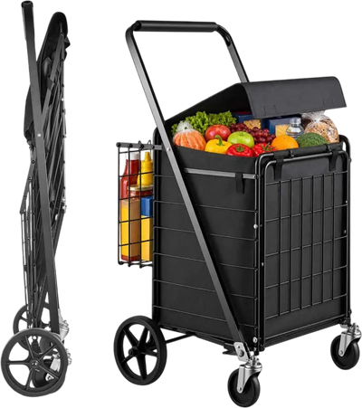Vevor Folding Shopping Cart Dual-Basket Rolling Utility Cart New