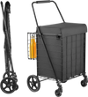 VEVOR Folding Shopping Cart, 17.7 Gal + 3.4 Gal Dual-Basket Grocery Cart, 100LBS Capacity, Steel Rolling Utility Cart with Waterproof Liner & 360° Swivel Wheel for Laundry, Shopping, Camping, Grocery