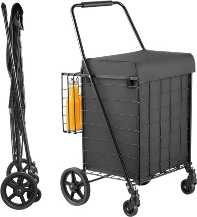 Vevor Shopping Cart Folding Dual-Basket Grocery Cart 17.7 Gal + 3.4 Gal 100 lbs New