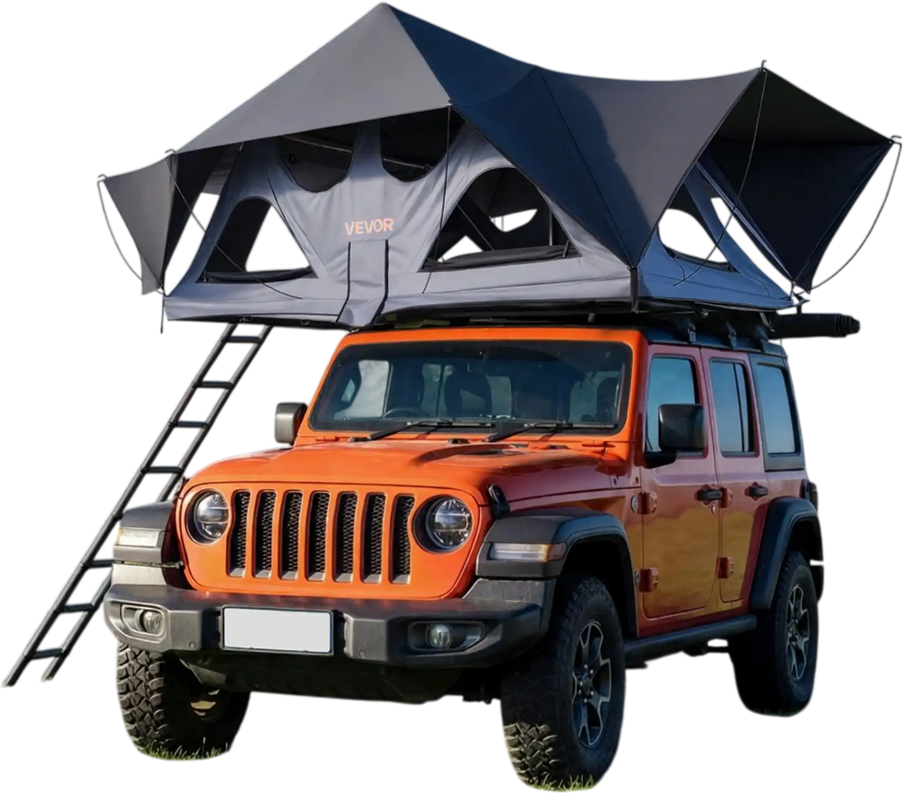 VEVOR Rooftop Tent, 2-3 Person Foldable Aluminum Roof Top Tent with Tri-Color LED Light, Thick Mattress & 10 Windows, Waterproof Windproof Overland Camping Car Roof Rack Suitable for Jeep SUV Pickup