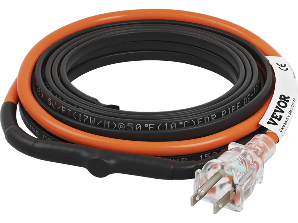 VEVOR Self-Regulating Pipe Heating Cable, 18-feet 5W/ft Heat Tape for Pipes Freeze Protection, Protects PVC Hose, Metal and Plastic Pipe from Freezing, 120V