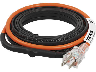 VEVOR Self-Regulating Pipe Heating Cable, 18-feet 5W/ft Heat Tape for Pipes Freeze Protection, Protects PVC Hose, Metal and Plastic Pipe from Freezing, 120V