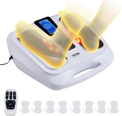 VEVOR Foot Circulation Stimulator with Heat, EMS & TENS Foot Massager for Neuropathy, Electric Foot Stimulator with 3-Level Temperature, 25 Modes & 50 Intensities for Pain Relief, Plantar Fasciitis