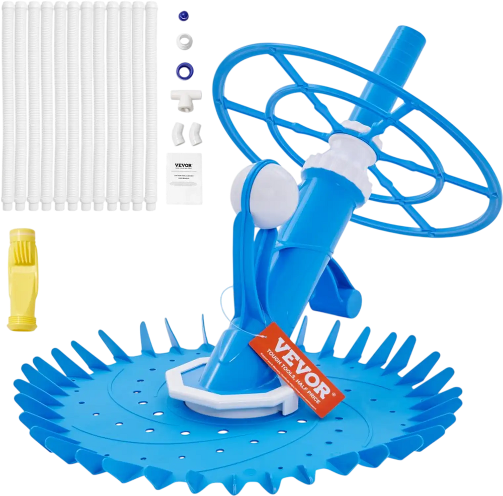 VEVOR Automatic Suction Pool Cleaner, Low Noise Pool Vacuum Cleaner with Extra Diaphragm, 10 x 32 in Hoses & 36-Fin Disc, Side Climbing Pool Cleaners for Above-Ground & In-ground Swimming Pool