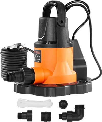 VEVOR Automatic Pool Cover Pump, 0.66 HP 3200 GPH, 120V Submersible Swimming Pool Cover Pump with 25 ft Power Cord, 26 ft Max Head Lift, Water Removal and Transfer Pump, for Pool Draining Hot Tubs