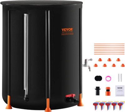 Vevor Rain Barrel 100 Gal Collapsible Rain Catcher with Spigots and Overflow Kit New