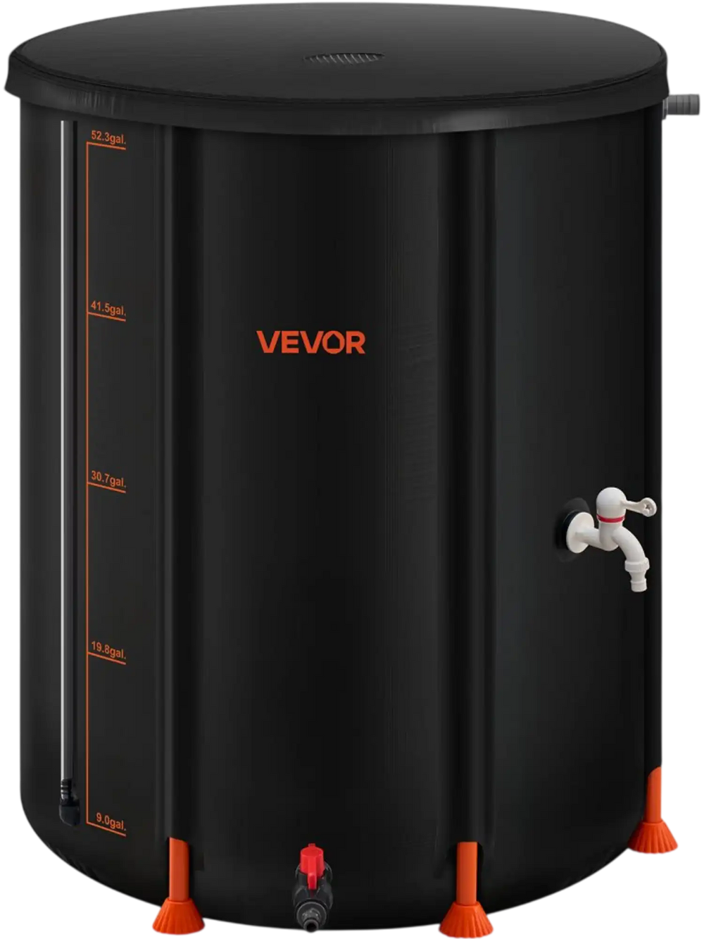 VEVOR Collapsible Rain Barrel, 53 Gallon Portable Rain Water Collection Barrel, 1000D PVC Rainwater Collection System, Garden Water Catcher Tank Storage Container with Spigot & Overflow Kit, Black