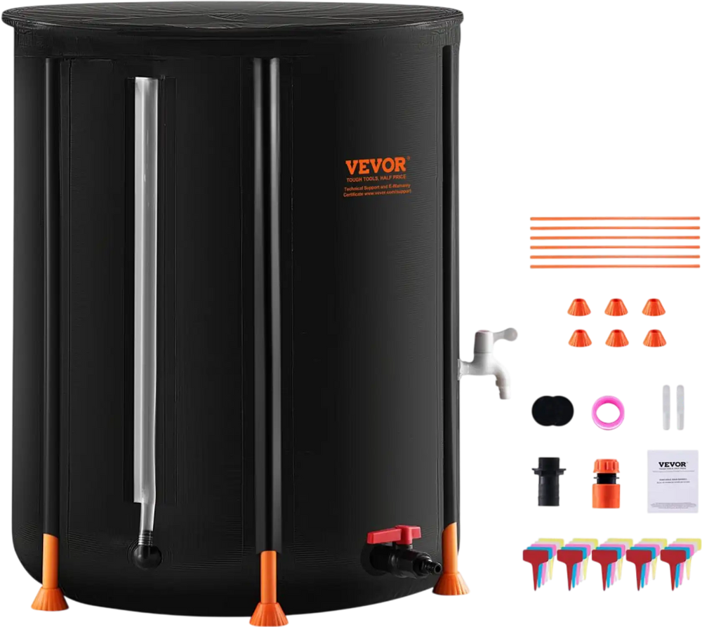 VEVOR Collapsible Rain Barrel, 53 Gallon/201 L Portable Rain Water Collection Barrel, PVC Rainwater Collection System with Spigots and Overflow Kit, Water Barrel  for Garden Water Catcher