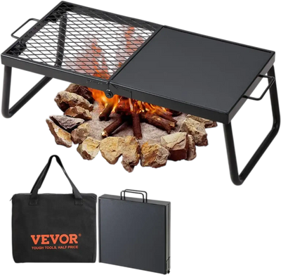 VEVOR Folding Campfire Grill, Heavy Duty Steel Mesh Grate, 22.4