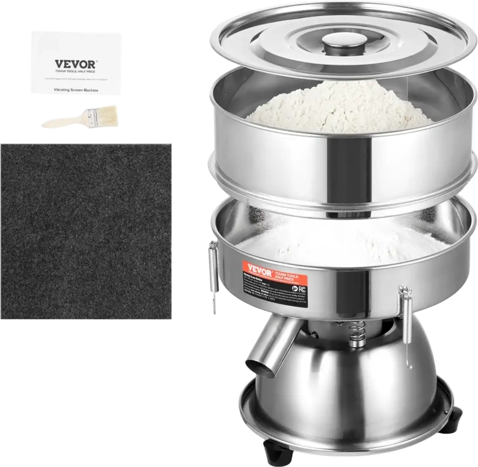 Vevor Vibrating Sieve Machine Electric Stainless Steel Sifter Shaker 30 + 50 Mesh New