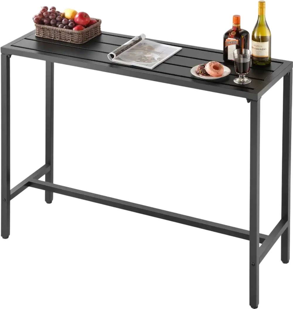 VEVOR Outdoor Bar Table, 47 x 15 in Patio Bar Table, Waterproof Top & Sturdy Metal Frame, Rectangle Counter Height Dining Tables, Outdoor Furniture for Balcony, Yard, Hot Tub, Poolside, Indoor