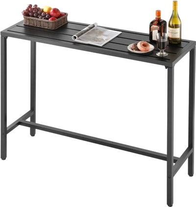 VEVOR Outdoor Bar Table, 47 x 15 in Patio Bar Table, Waterproof Top & Sturdy Metal Frame, Rectangle Counter Height Dining Tables, Outdoor Furniture for Balcony, Yard, Hot Tub, Poolside, Indoor