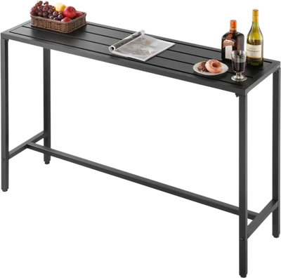 VEVOR Outdoor Bar Table, 55 x 15 in Patio Bar Table, Waterproof Top & Sturdy Metal Frame, Rectangle Counter Height Dining Tables, Outdoor Furniture for Balcony, Yard, Hot Tub, Poolside, Indoor