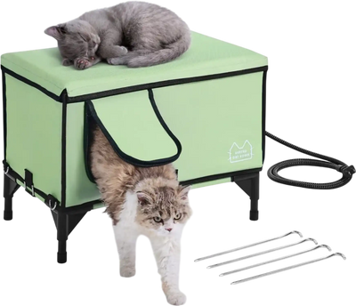 Vevor Cat House Heated Outdoor Shelter with Pad Green Large New