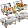 VEVOR Chafing Dish Buffet Set, 8 Qt 4 Pack, Stainless Steel Chafer with 4 Full Size Pans, Rectangle Catering Warmer Server with Glass Lid Water Pan Folding Stand Fuel Holder, for Wedding Party Banquet