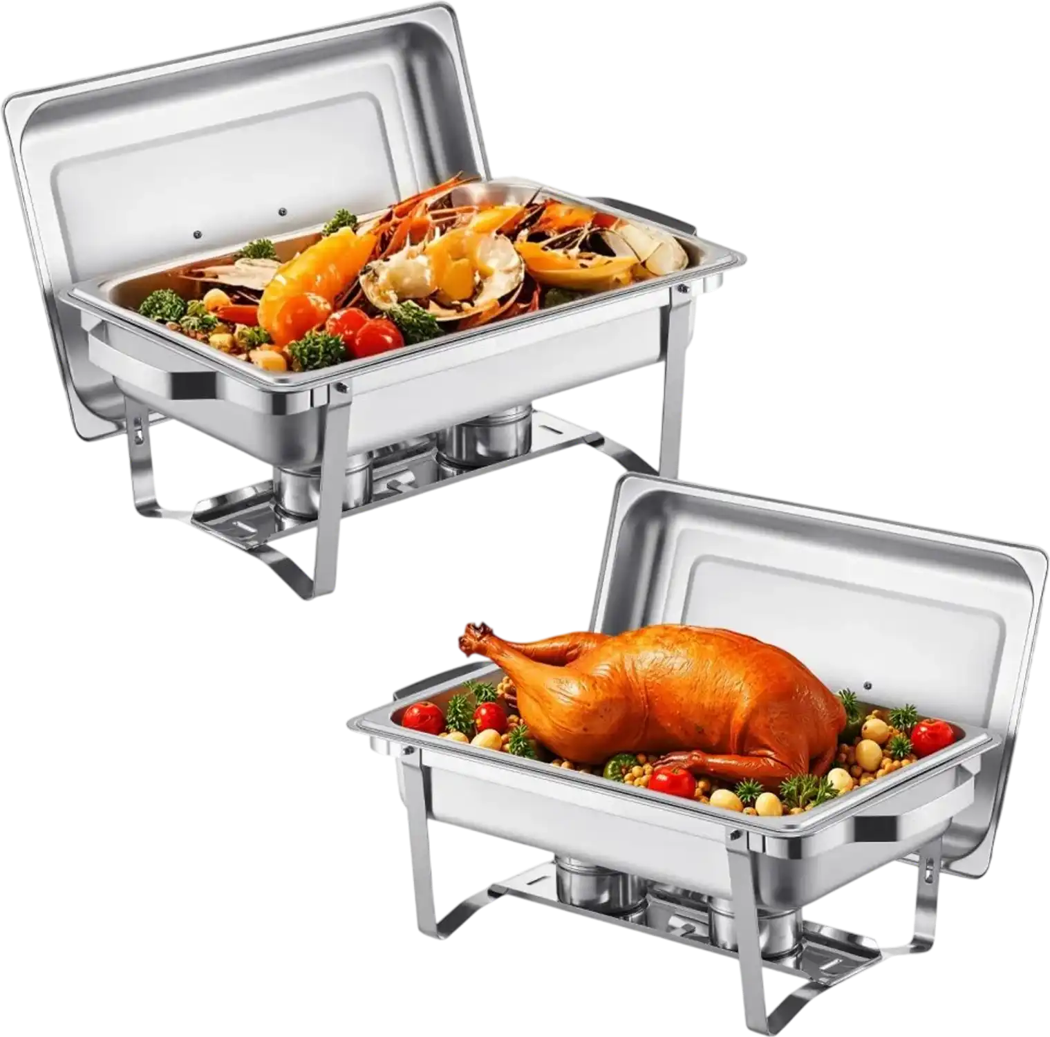 Vevor Chafing Dish Buffet Set 8 Qt 2-Pack Rectangle Stainless Steel New