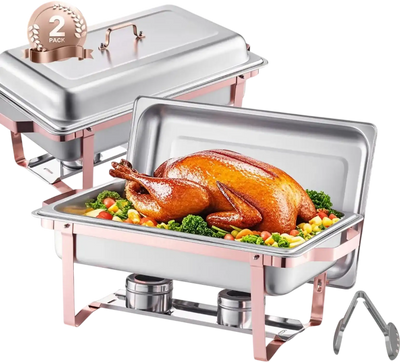 Vevor Chafing Dish Buffet Set 8 Qt 2-Pack Rectangle Stainless Steel Rose Gold New