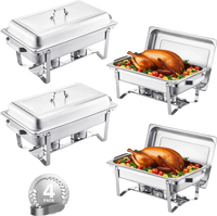 VEVOR Chafing Dish Buffet Set, 8 Qt 4 Pack, Stainless Steel Chafer with 4 Full Size Pans, Rectangle Catering Warmer Server with Lid Water Pan Stand Fuel Holder, for Weddings Parties Banquets, Silver