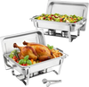 VEVOR Rectangle Chafing Dish, 9 Qt 2 Pack Stainless Steel Chafing Dish, Food Warmer Chafer Complete Set with Hollow Handle, 1 Food Tongs, Lid, Fuel Holder, Chafer Dishes for Banquet Party Wedding