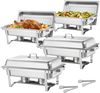 VEVOR Rectangle Chafing Dish, 9 Qt 4 Pack Stainless Steel Chafing Dish, Food Warmer Chafer Complete Set with Hollow Handle, 2 Food Tongs, Lid, Fuel Holder, Chafer Dishes for Banquet Party Wedding