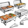 VEVOR 4 Packs Chafing Dishes for Buffet Set, 9QT Stainless Steel Chafer, for Banquet Party Wedding, Rectangle Buffet Server Warmer, 2 Full & 2 Half & 3 Third-Size Pans, Fuel Holder, Tong, Glass Pad