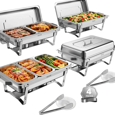 Vevor Chafing Dish Buffet Set 4-Pack 9QT Stainless Steel Rectangle Server Warmer New