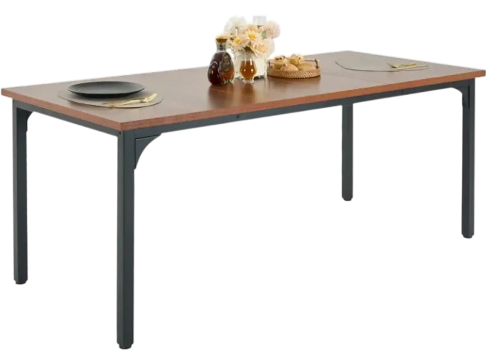 VEVOR Rectangle Dining Table, 71 inch Length Large Wood Tables for 6-8 Person, Farmhouse Dinner Furniture, Rustic Conference Desk with Iron Legs, for Home Kitchen Living Room, Brown(Only Table)