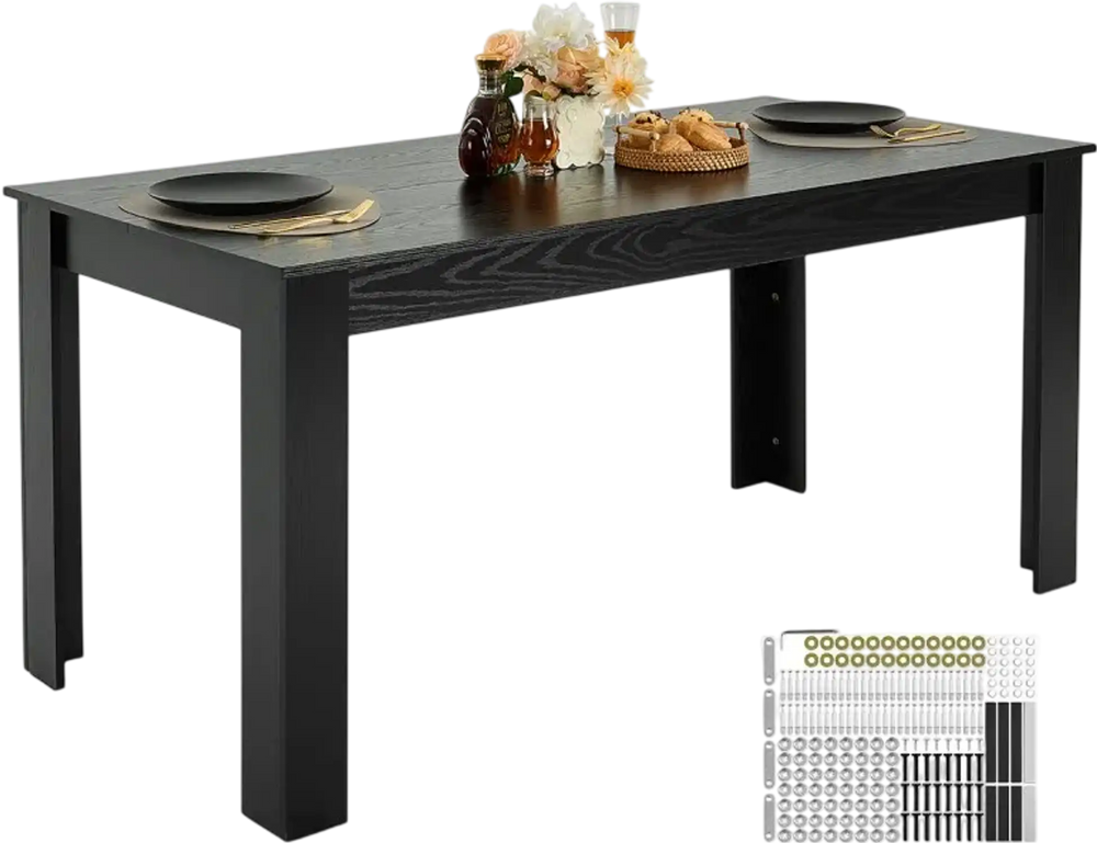 VEVOR Rectangle Dining Table, 63 inch Length Large Wood Tables for 4-6 Person, Modern Dinner Furniture, Conference Desk Supporting for 330LBS, for Home Kitchen Living Room, Black(Only Table)