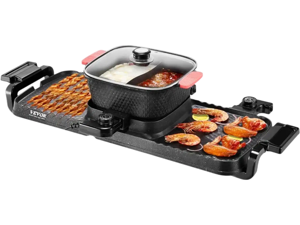 VEVOR Hot Pot with Grill, 2300W 2-in-1 Electric Smokeless Grill and Hot Pot, Removable Shabu-shabu Hotpot with Non-stick Pan, Separate Dual Temperature Control, Indoor Korean BBQ for 1-6 People
