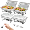 VEVOR Chafing Dish Buffet Set, 8 Qt 4 Pack, Stainless Chafer with 4 Full Size Pans, Rectangle Catering Warmer Server with Lid Water Pan Folding Stand Fuel Tray Holder Spoon Clip, at Least 8 People Eac