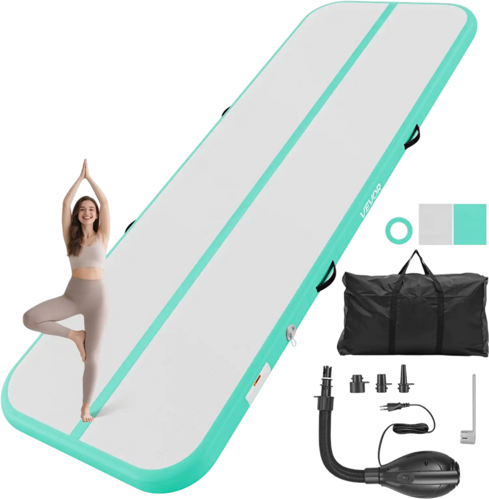 VEVOR Inflatable Gymnastics Air Mat 10 ft Training Mats w/ Electric Pump, 4 inches Thick Sturdy Tumble Track, Tumbling Mat for Home Use/Gym/Outdoor/Yoga/Cheerleading/Beach/Park/Water, Mint Green