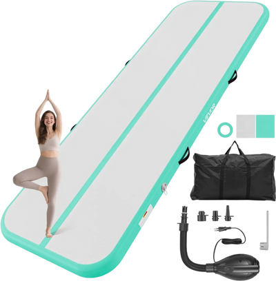 Vevor Tumbling Mat 10' Inflatable Gymnastics Air Mat w/ Electric Pump Mint Green New