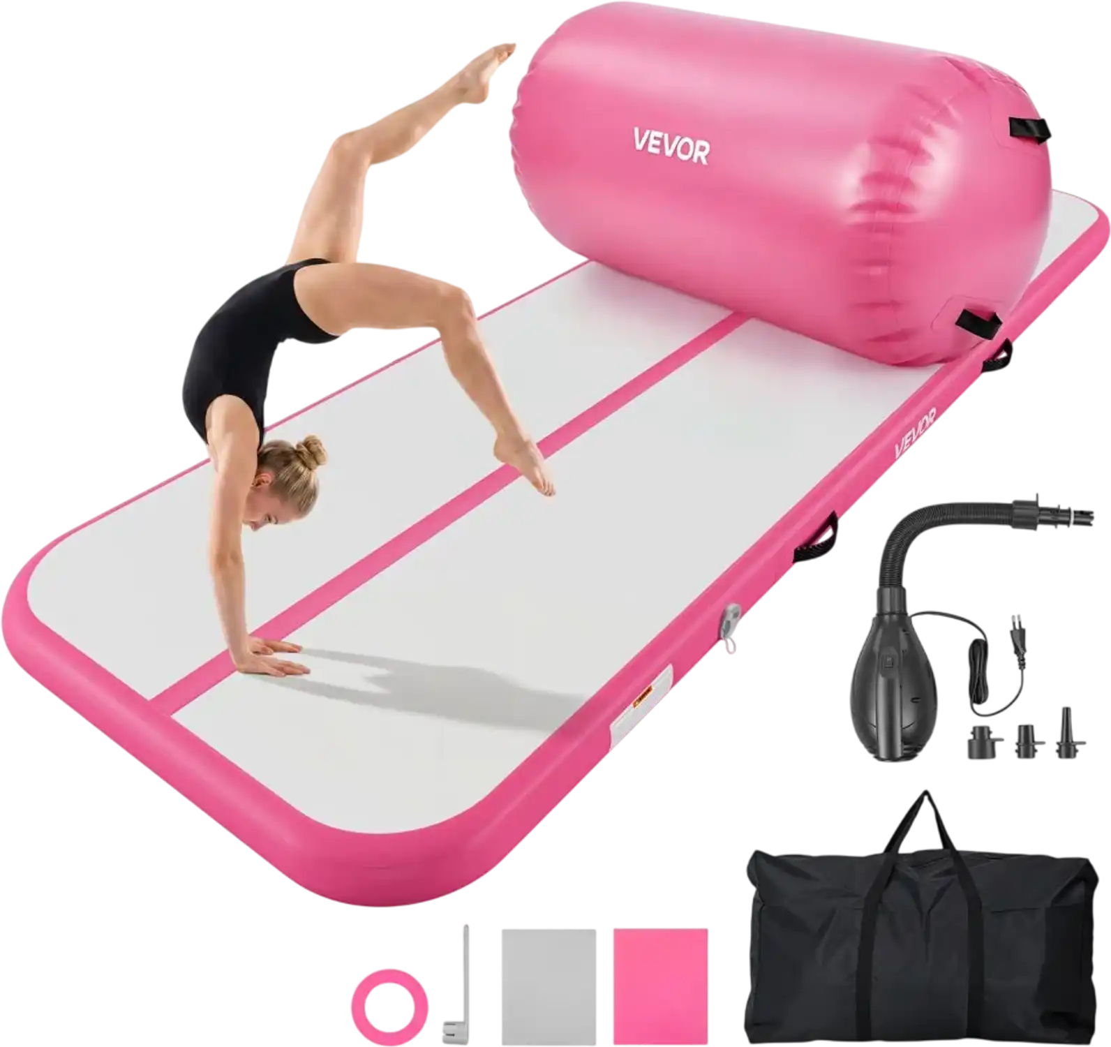 Vevor Tumbling Mat Inflatable Gymnastics Air Mat with Air Barrel 10' Pink New