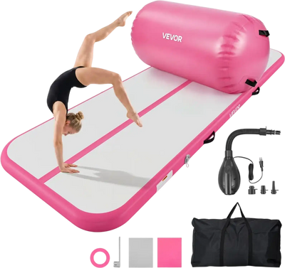 Vevor Tumbling Mat Inflatable Gymnastics Air Mat with Air Barrel 10' Pink New