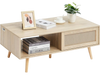 VEVOR Rattan Coffee Table, Mid Century Modern Coffee Table, Rectangle Wood Coffee Table, 42 Inch Modern Boho Style Two Layers Storage Coffee Table, for Living Room, Bedroom & Small Spaces