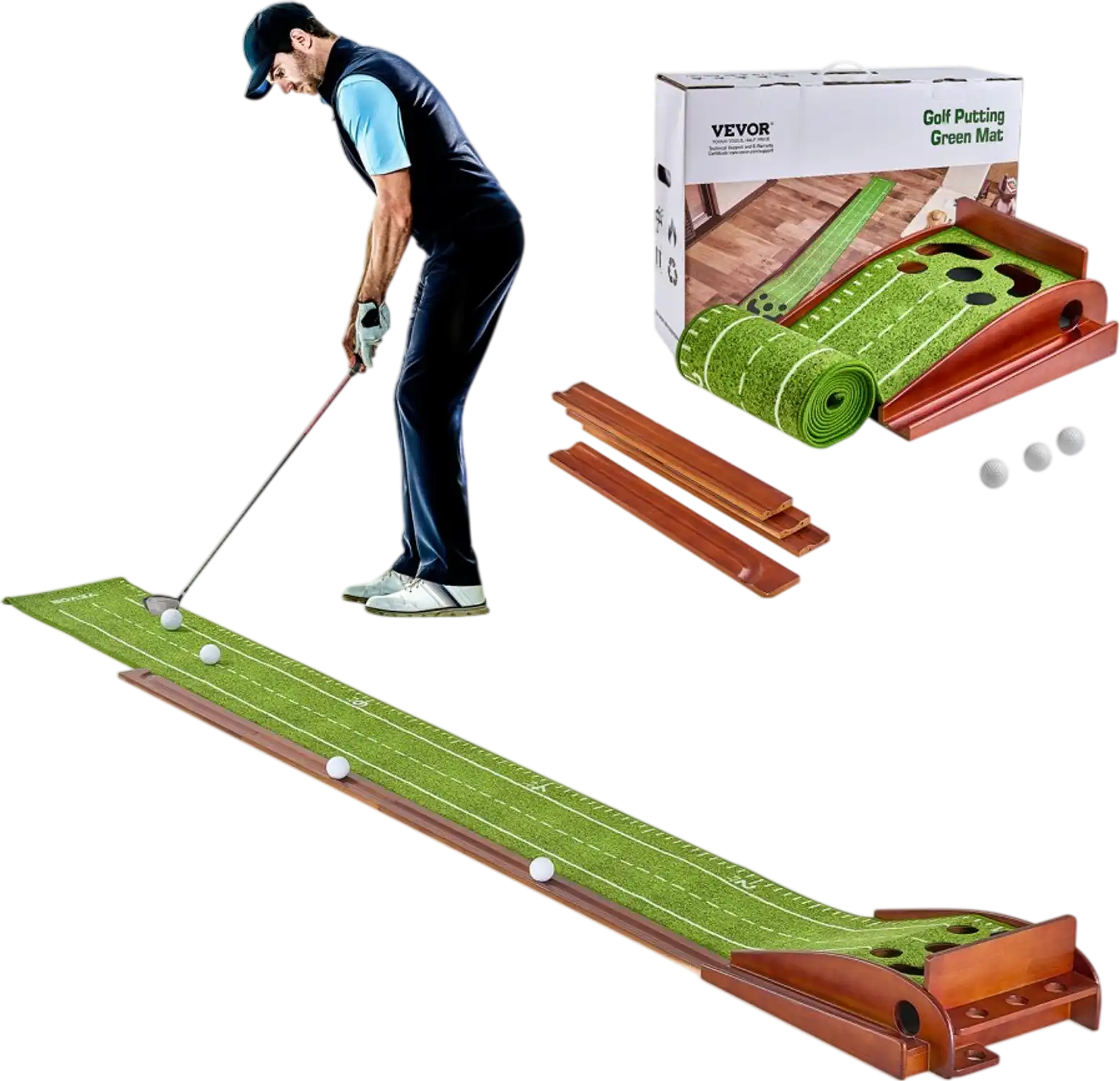 Vevor Golf Putting Mat Indoor Training Green with 5 Holes New